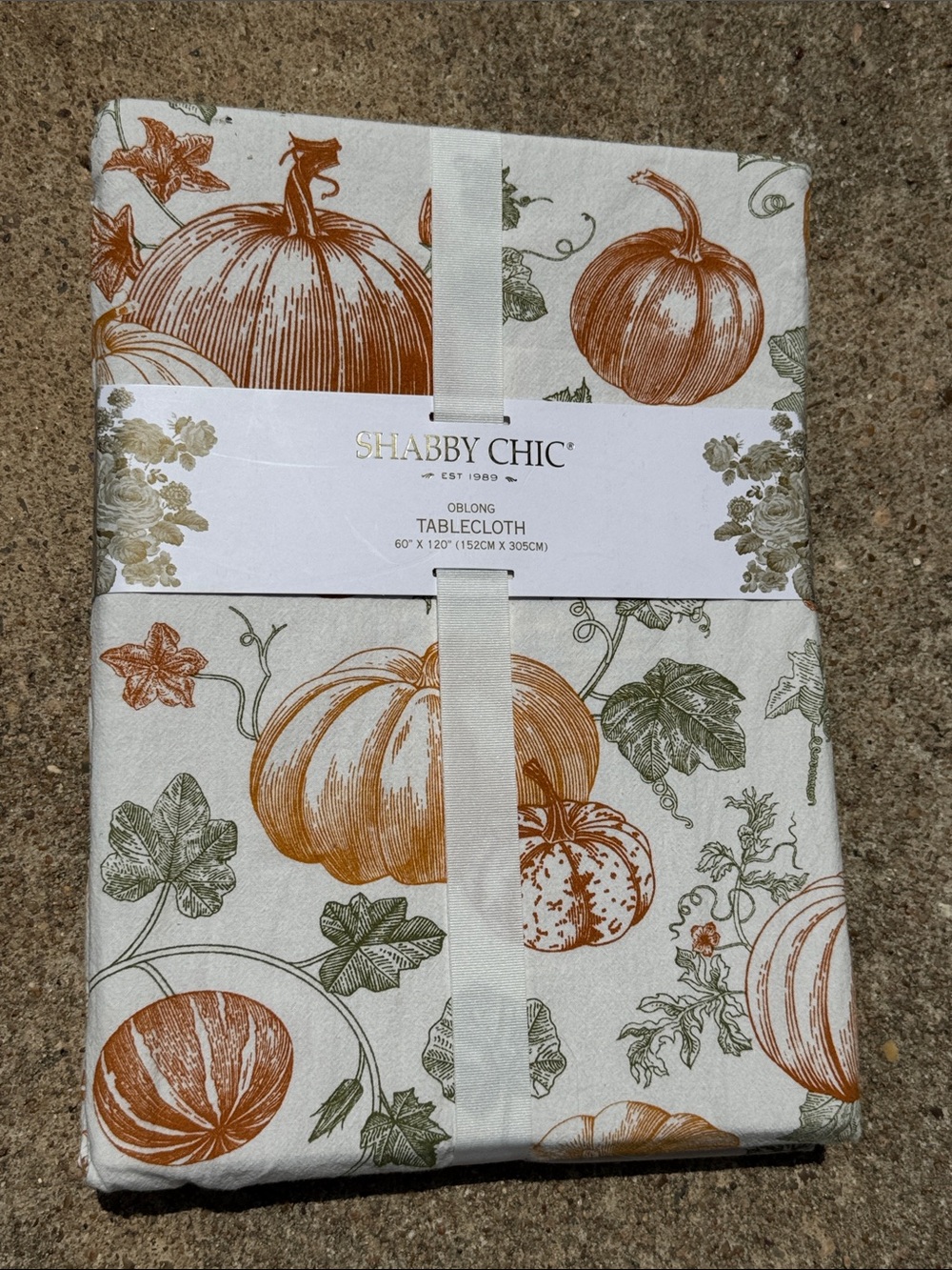 Shabby Chic Pumpkin Print Oblong Tablecloth in Orange and Green fall 60x120